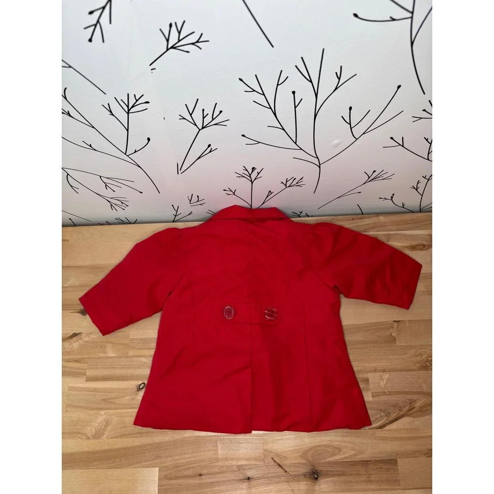 Baby Headquarters Red Double Breasted Pea Coat Plaid Lined Girls‎ 6/9 Months